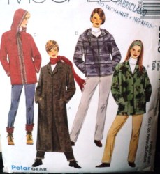 3025  McCalls FLEECE/ WOOL BUTTON/ ZIP COAT, JACKET,  HOOD PATTERN XS-M-XL 2 Sizes Uncut choice